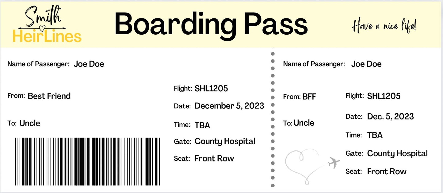 Gender Neutral Downloadable Pregnancy Announcement Boarding Passes - WNDR Publishing