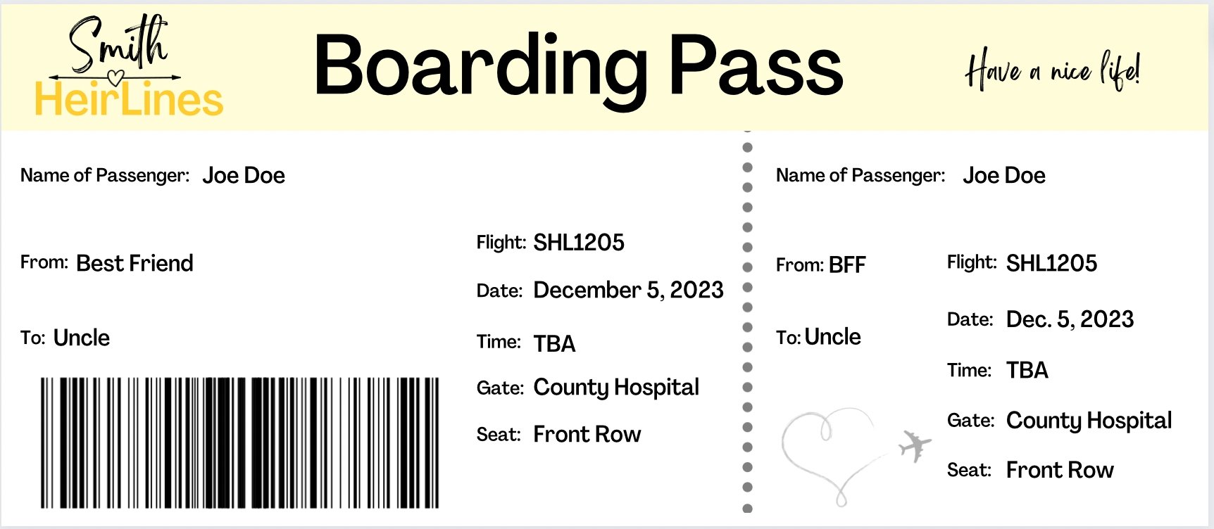 Gender Neutral Downloadable Pregnancy Announcement Boarding Passes - WNDR Publishing