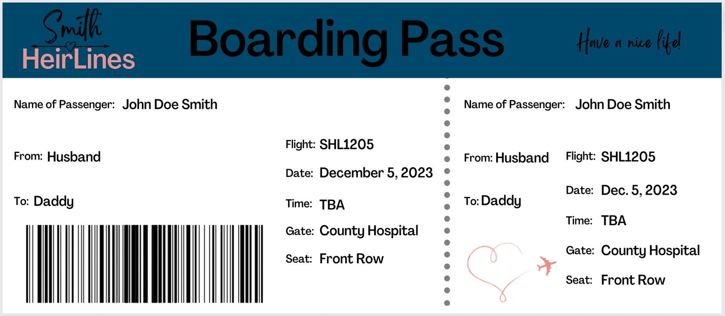 Gender Neutral Downloadable Pregnancy Announcement Boarding Passes - WNDR Publishing