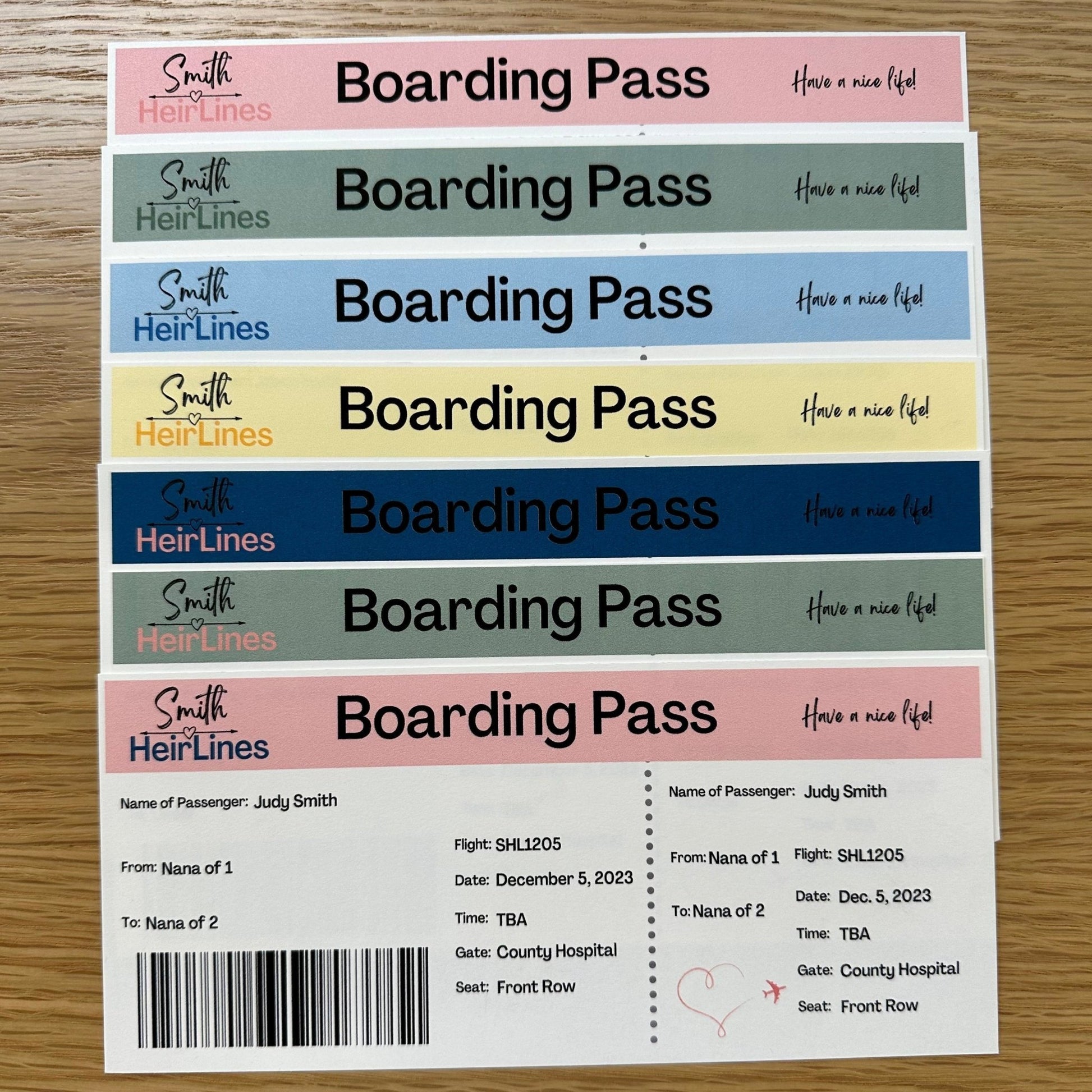 Gender Neutral Downloadable Pregnancy Announcement Boarding Passes - WNDR Publishing