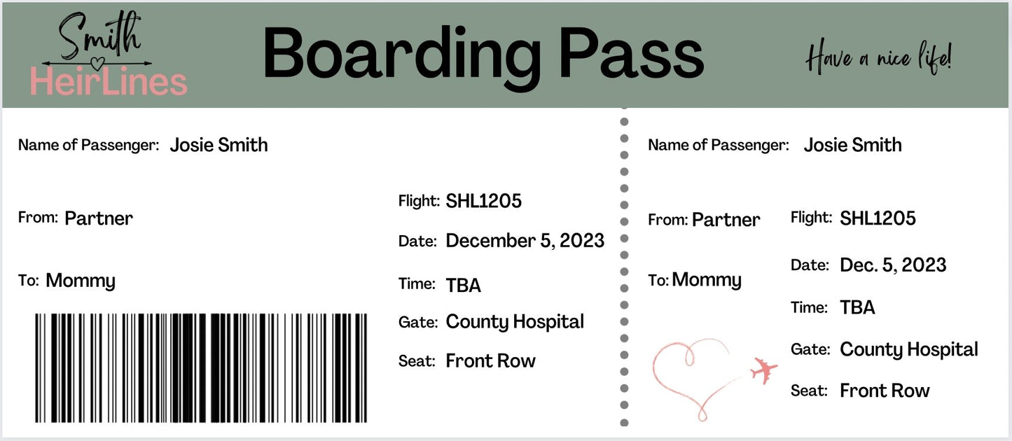 Gender Neutral Downloadable Pregnancy Announcement Boarding Passes - WNDR Publishing