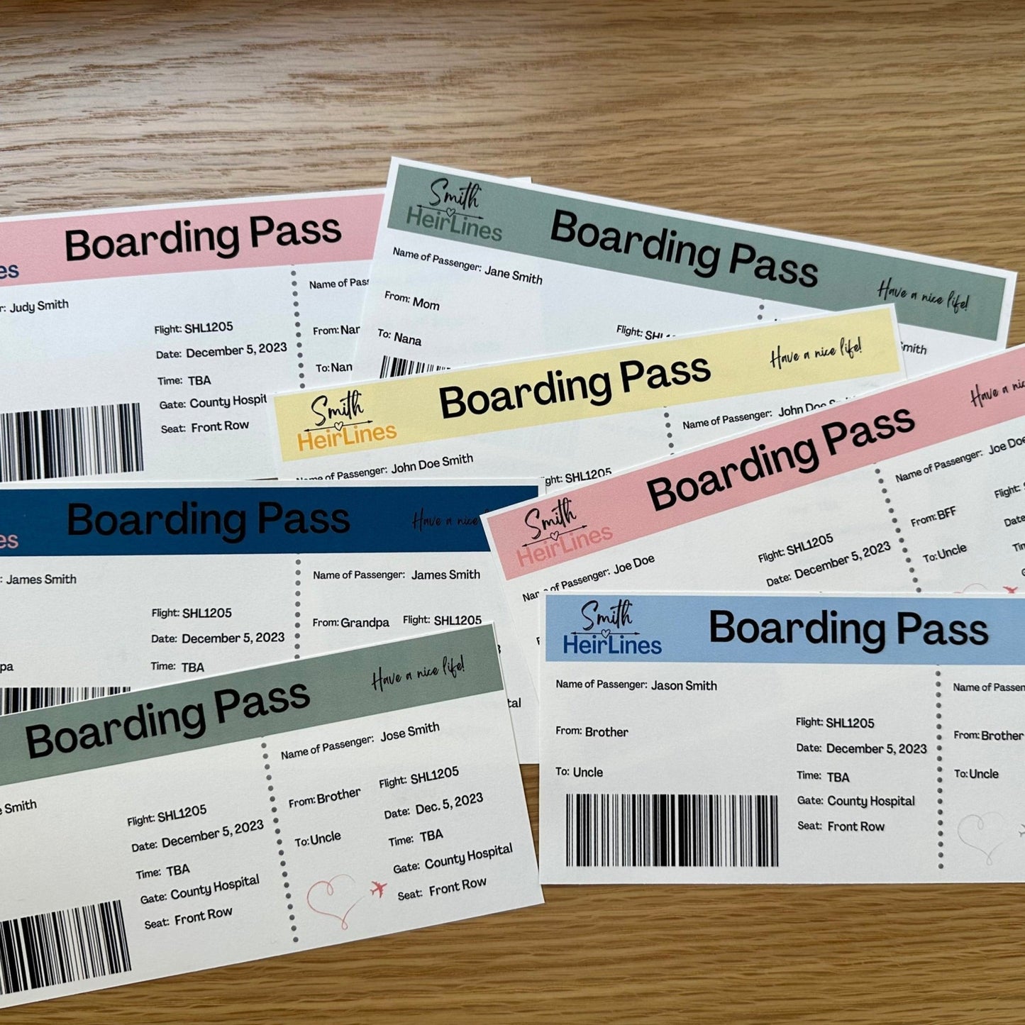 Gender Neutral Downloadable Pregnancy Announcement Boarding Passes - WNDR Publishing