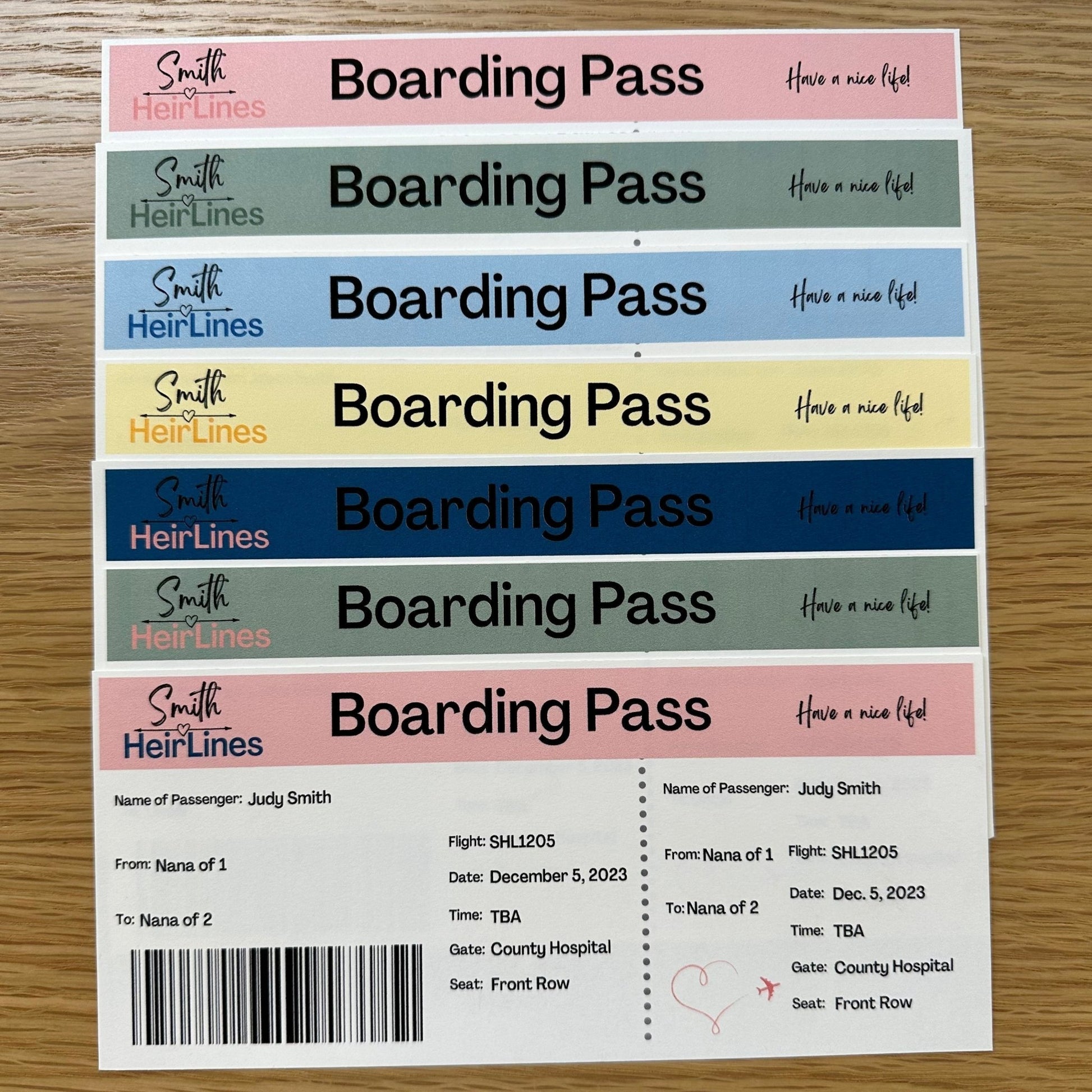 Gender Neutral Travel-Themed Pregnancy Announcement Boarding Passes - WNDR Publishing