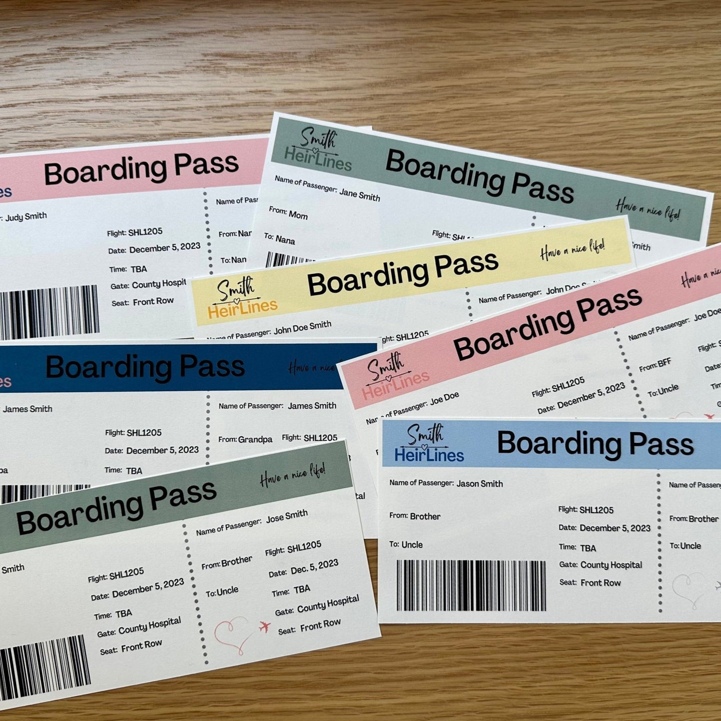 Gender Neutral Travel-Themed Pregnancy Announcement Boarding Passes - WNDR Publishing