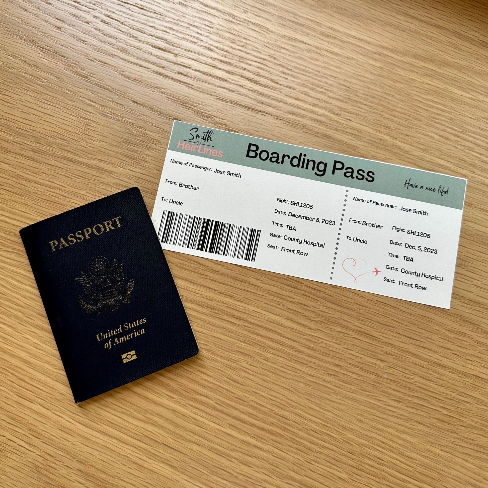 Gender Neutral Travel-Themed Pregnancy Announcement Boarding Passes - WNDR Publishing