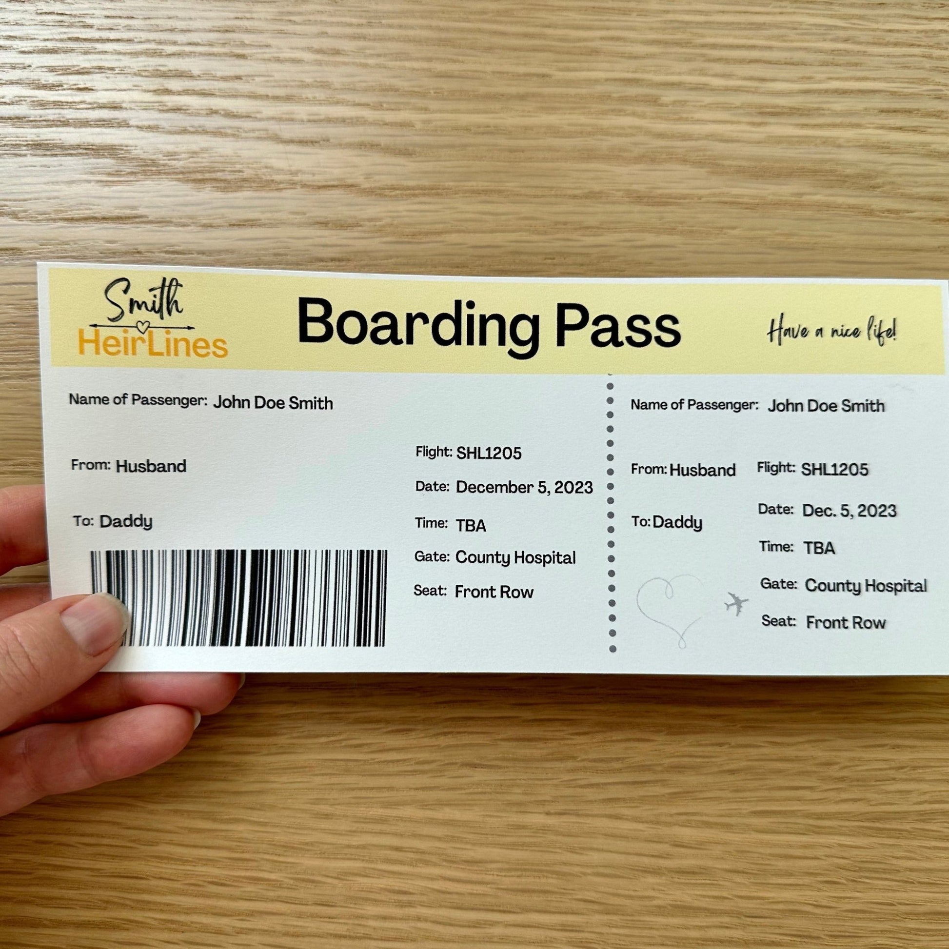 Gender Neutral Travel-Themed Pregnancy Announcement Boarding Passes - WNDR Publishing